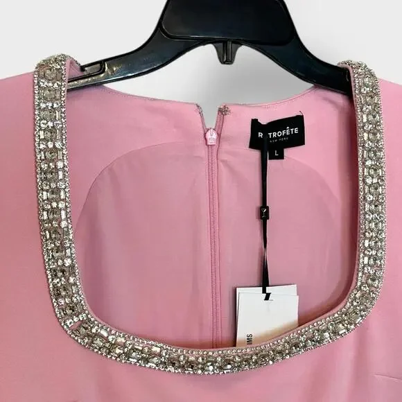 NWT 598 Retrofete Bexley Beaded Crystal Pink Mini Dress Embellished Large - Picture 7 of 14